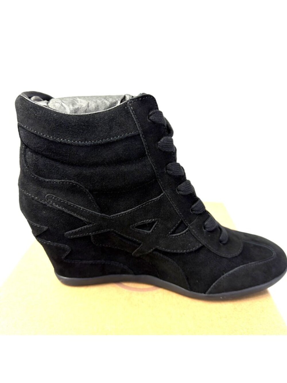 Ash Brandy Suede Wedge Booties Lace Up Black US Sz 9 Heel 2.5 NEW in Box - Picture 5 of 10